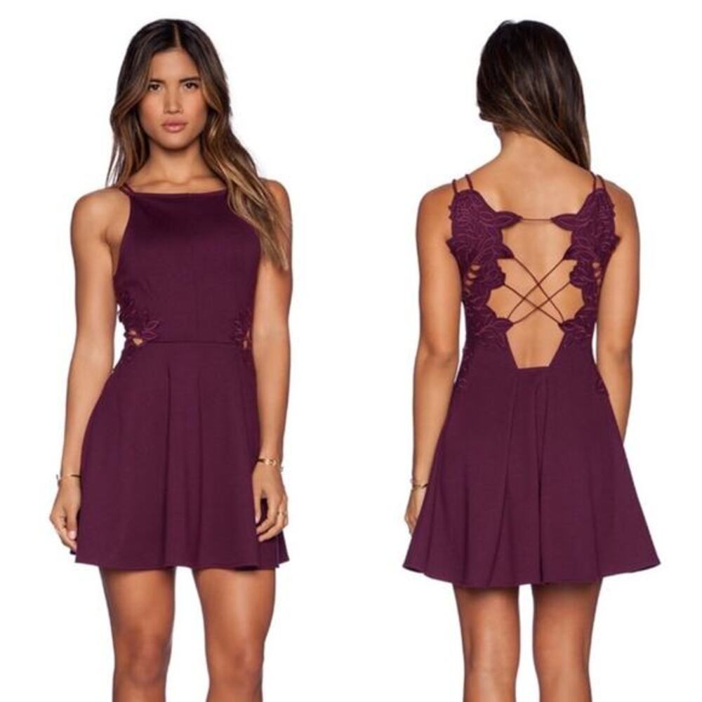 Free People Mini Dress Cha Cha Ponte Purple L Fairy Strappy Open Back